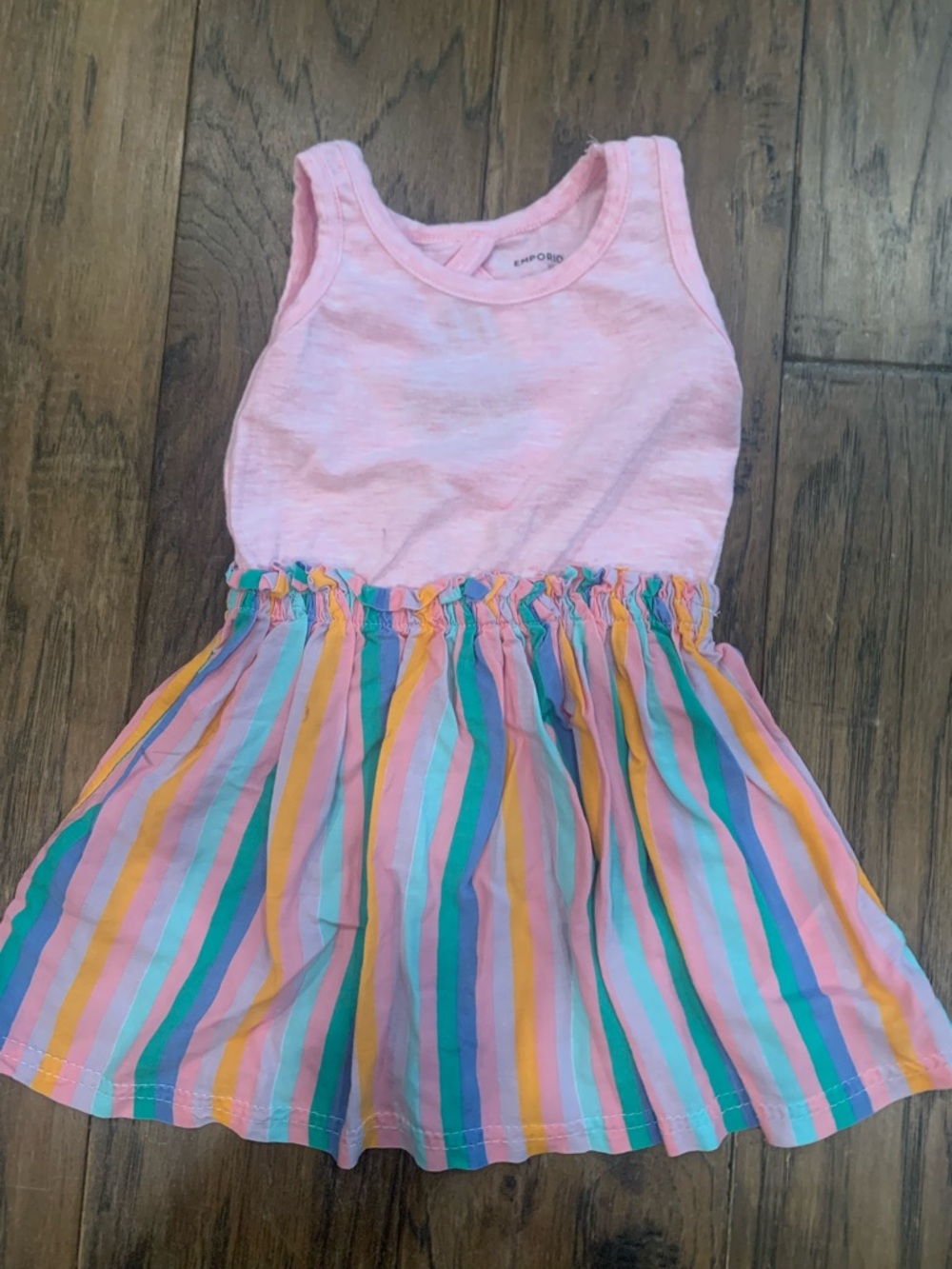 Emporio Baby Summer Dress with Soft Pink Top and Colorful Striped Skirt